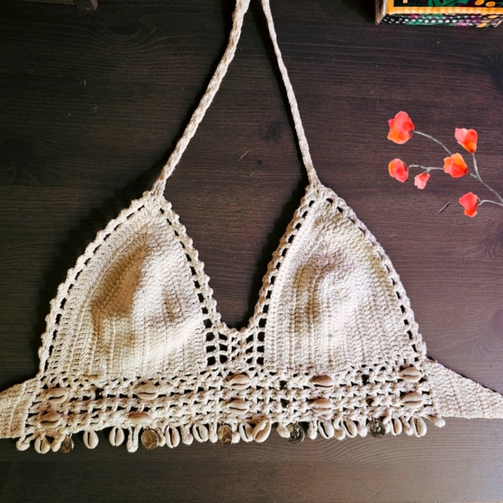 Beige Crochet Halter Top